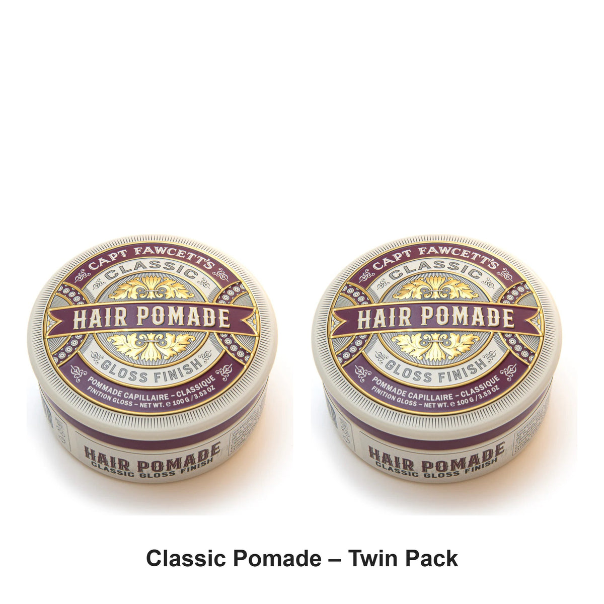Captain Fawcett - Classic Pomade – Twin Pack (2 x 100g) – bundle contents: 2 x Captain Fawcett - Classic Pomade 100g