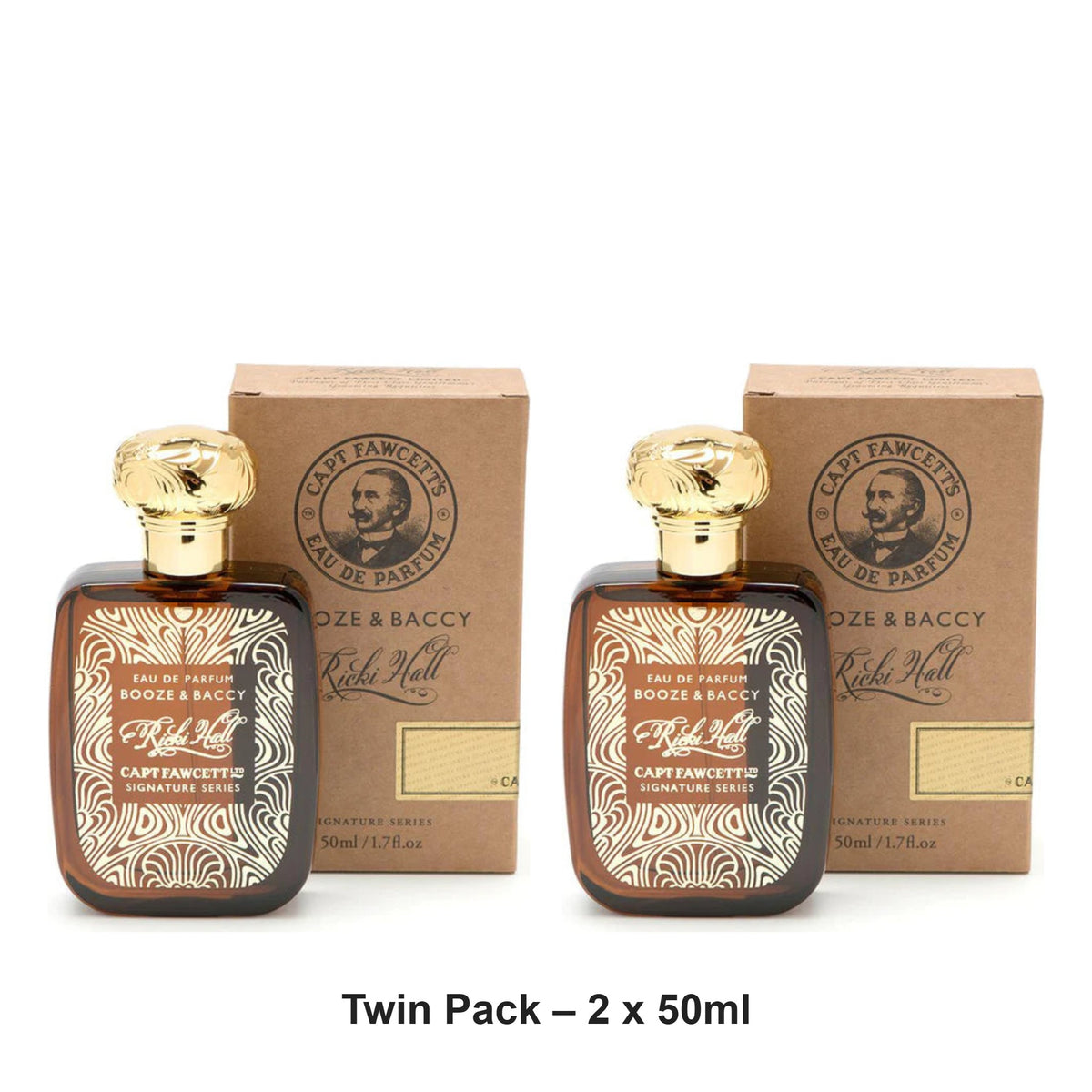 Captain Fawcett - Eau De Parfum Ricki Hall Booze and Baccy – Twin Pack (2 x 50ml) – bundle contents: 2 x Captain Fawcett - Eau De Parfum Ricki Hall Booze and Baccy 50ml