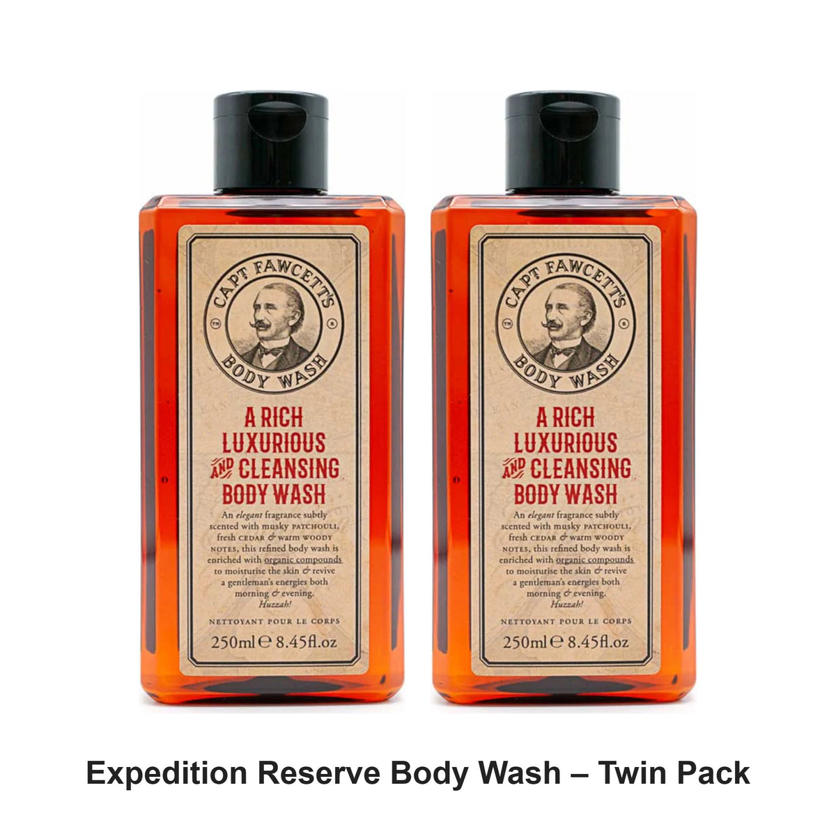 Captain Fawcett - Expedition Reserve Body Wash – Twin Pack (2 x 250ml) – bundle contents: 2 x Captain Fawcett - Expedition Reserve Body Wash 250ml