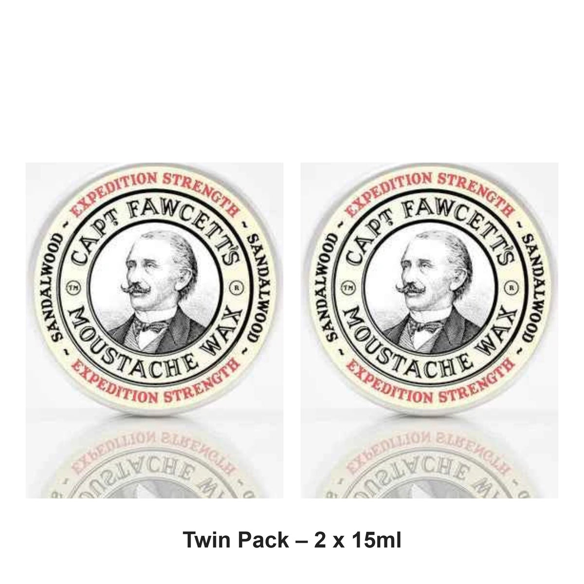 Captain Fawcett - Expedition Strength Moustache Wax Sandalwood – Twin Pack (2 x 15ml) – bundle contents: 2 x Captain Fawcett - Expedition Strength Moustache Wax Sandalwood 15ml