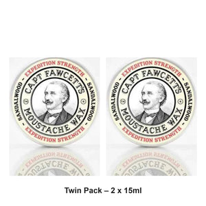Captain Fawcett - Expedition Strength Moustache Wax Sandalwood – Twin Pack (2 x 15ml) – bundle contents: 2 x Captain Fawcett - Expedition Strength Moustache Wax Sandalwood 15ml