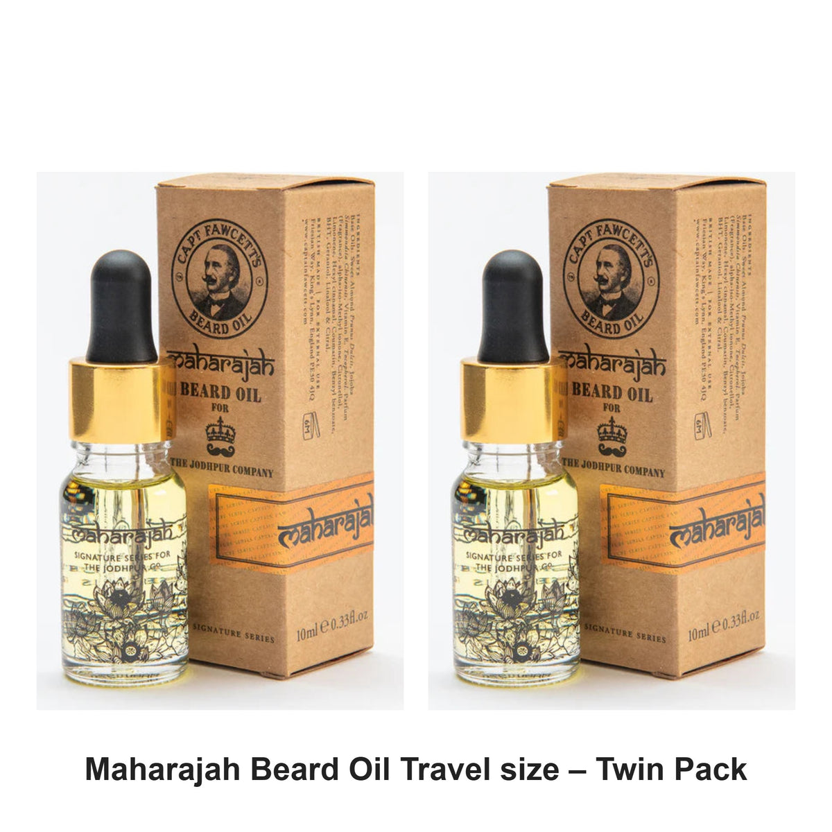 Captain Fawcett - Maharajah Beard Oil Travel size – Twin Pack (2 x 10ml) – bundle contents: 2 x Captain Fawcett - Maharajah Beard Oil Travel size 10ml