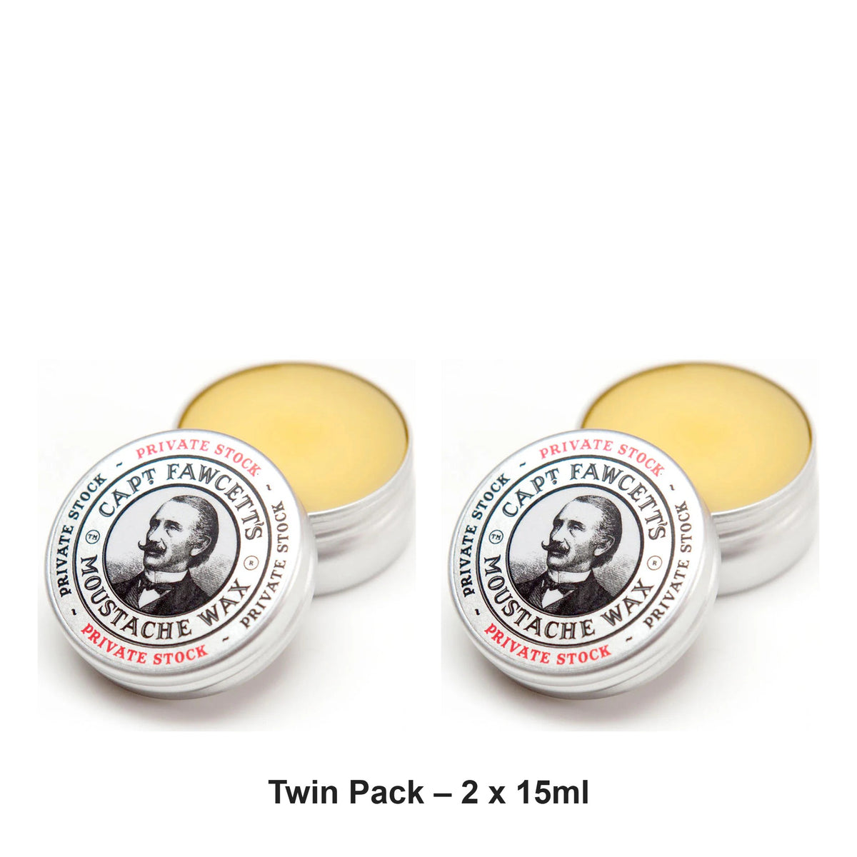 Captain Fawcett - Private Stock Moustache Wax (2225) – Twin Pack (2 x 15ml) – bundle contents: 2 x Captain Fawcett - Private Stock Moustache Wax (2225) 15ml
