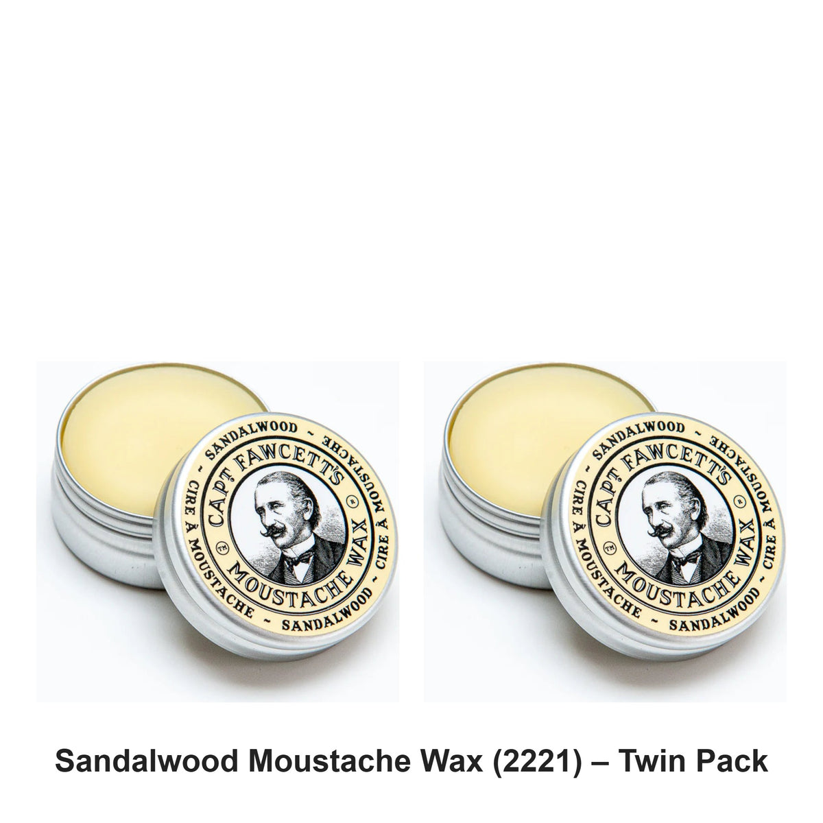 Captain Fawcett - Sandalwood Moustache Wax (2221) – Twin Pack (2 x 15ml) – bundle contents: 2 x Captain Fawcett - Sandalwood Moustache Wax (2221) 15ml