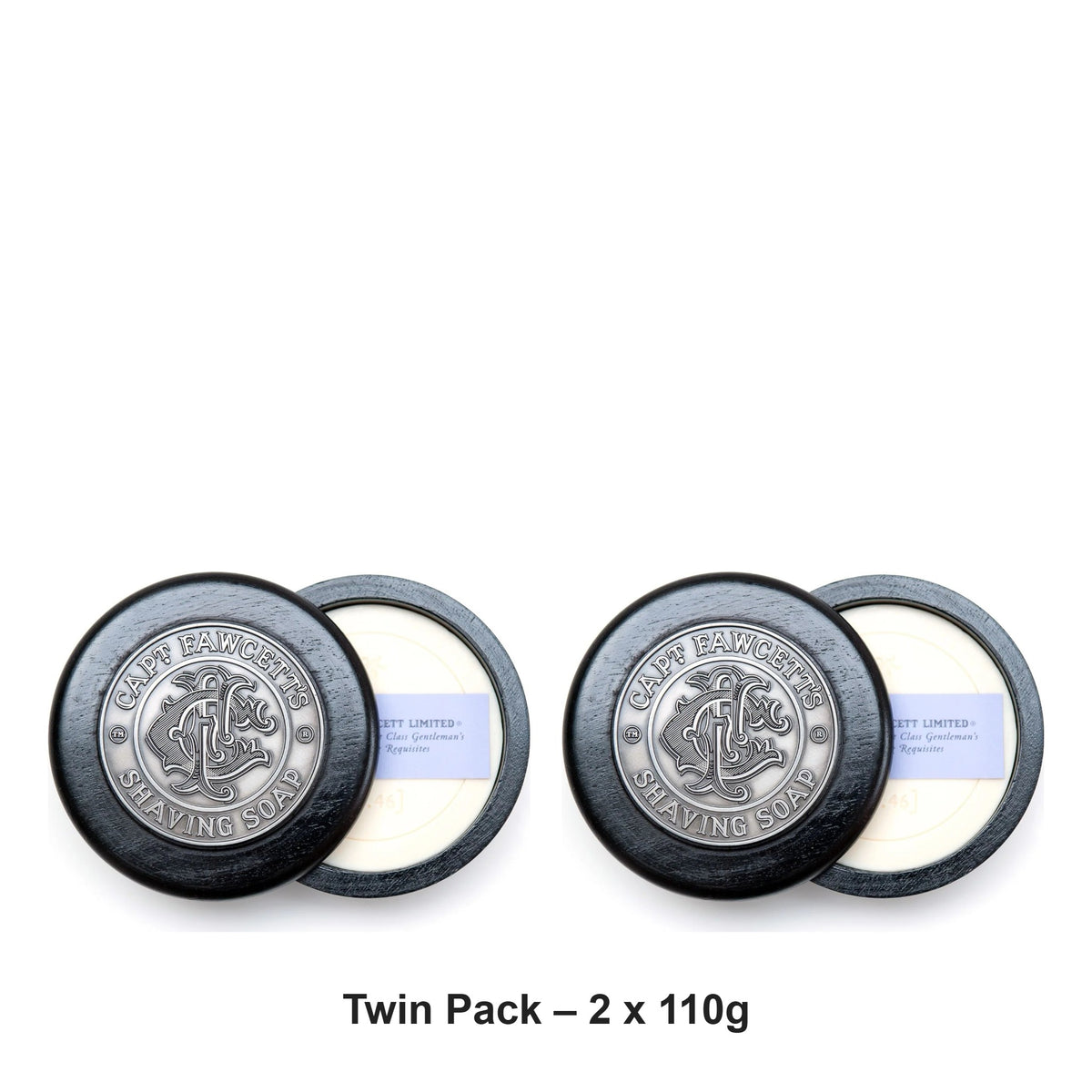 Captain Fawcett - Shaving Soap in Wooden Bowl (5561) – Twin Pack (2 x 110g) – bundle contents: 2 x Captain Fawcett - Shaving Soap in Wooden Bowl (5561) 110g