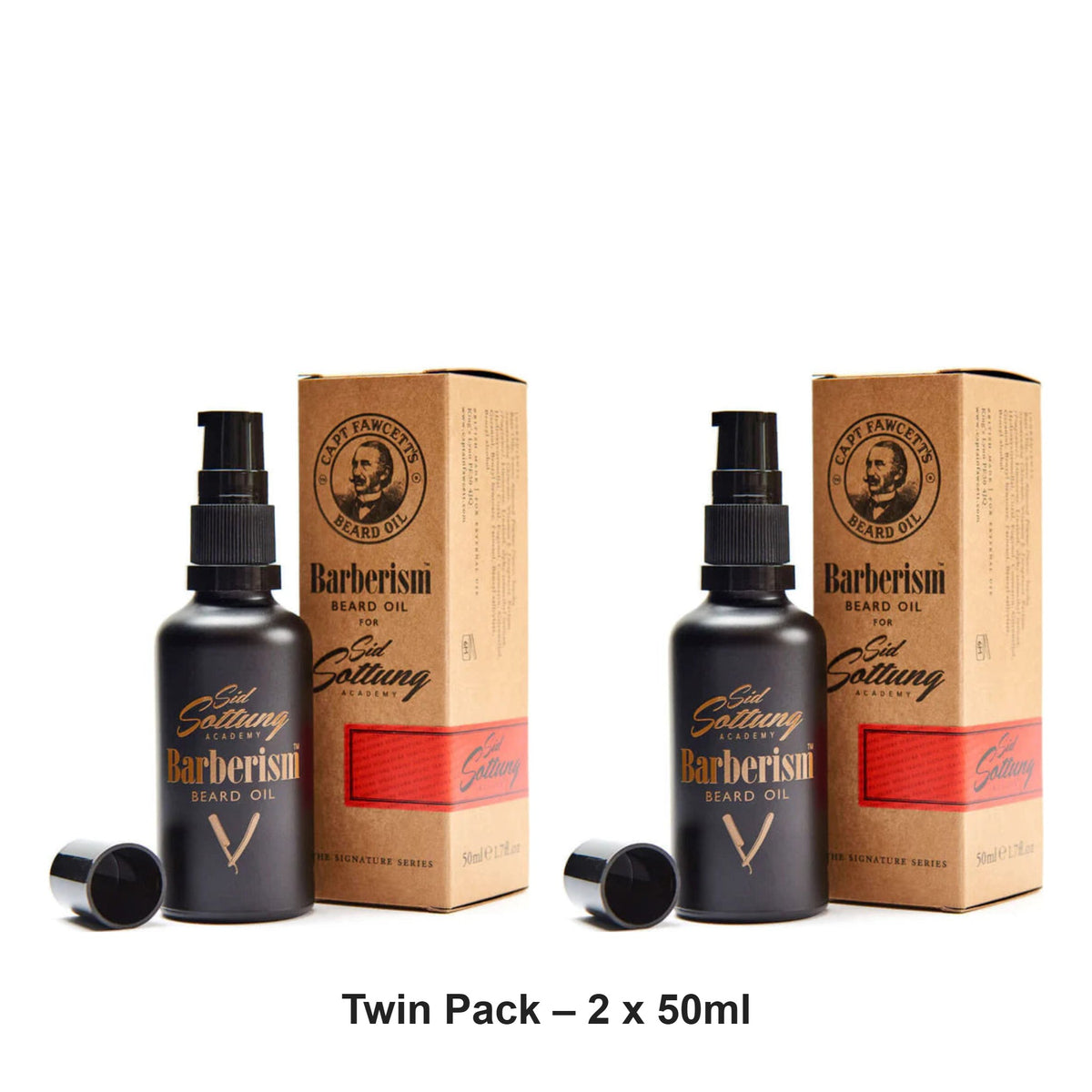 Captain Fawcett - Sid Sottung's Barberism Beard Oil – Twin Pack (2 x 50ml) – bundle contents: 2 x Captain Fawcett - Sid Sottung's Barberism Beard Oil 50ml