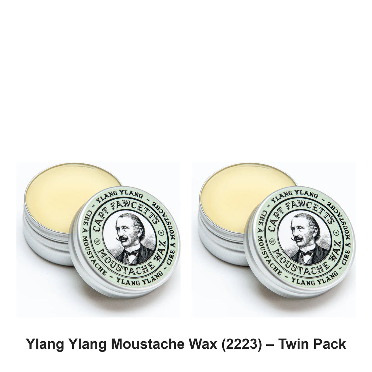 Captain Fawcett - Ylang Ylang Moustache Wax (2223) – Twin Pack (2 x 15ml) – bundle contents: 2 x Captain Fawcett - Ylang Ylang Moustache Wax (2223) 15ml
