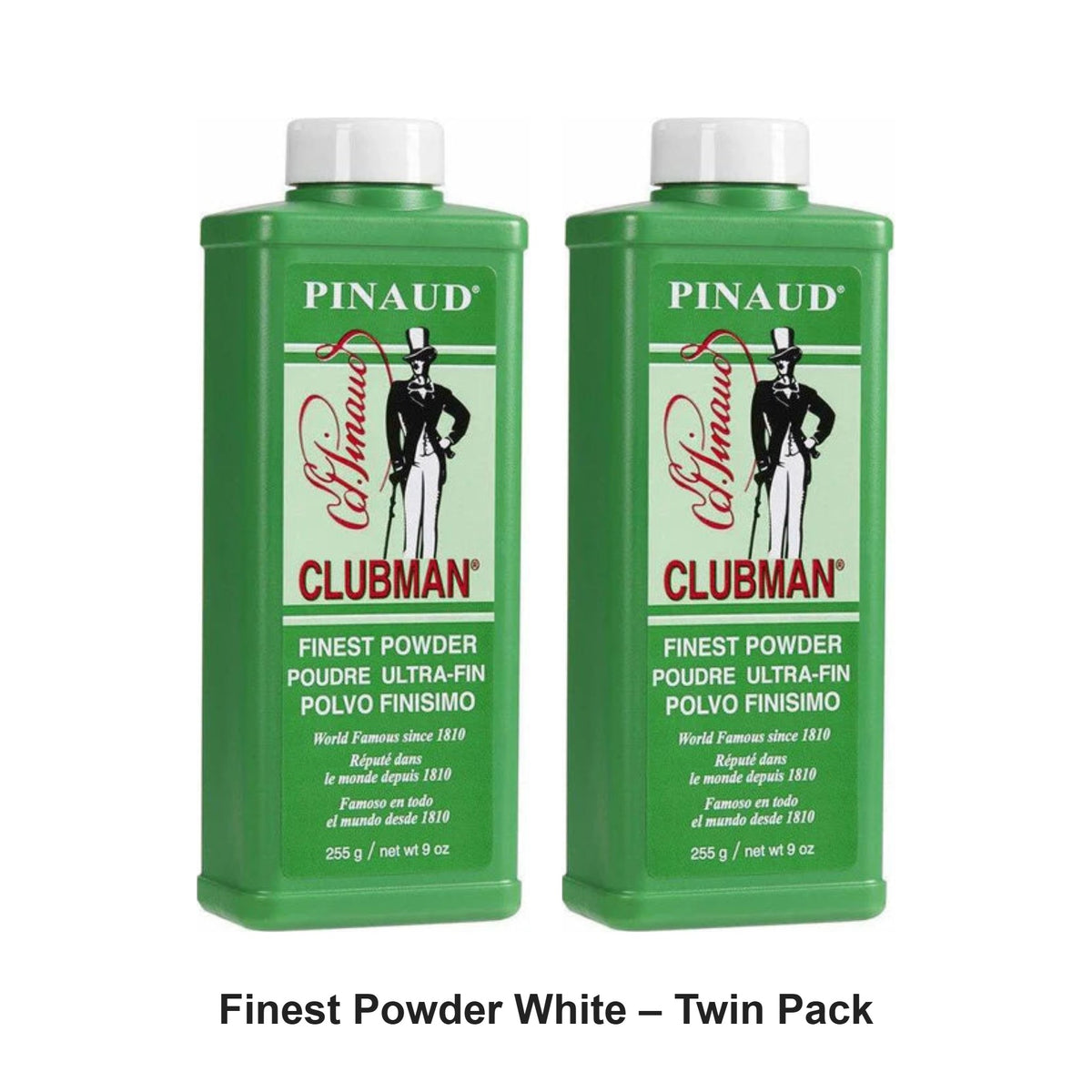 Clubman Pinaud - Finest Powder White – Twin Pack (2 x 255g) – bundle contents: 2 x Clubman Pinaud - Finest Powder White 255g