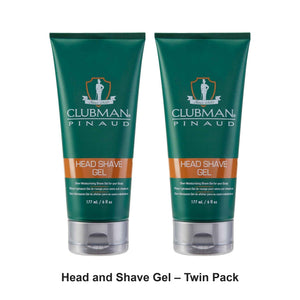 Clubman Pinaud - Head and Shave Gel – Twin Pack (2 x 177ml) – bundle contents: 2 x Clubman Pinaud - Head and Shave Gel 177ml