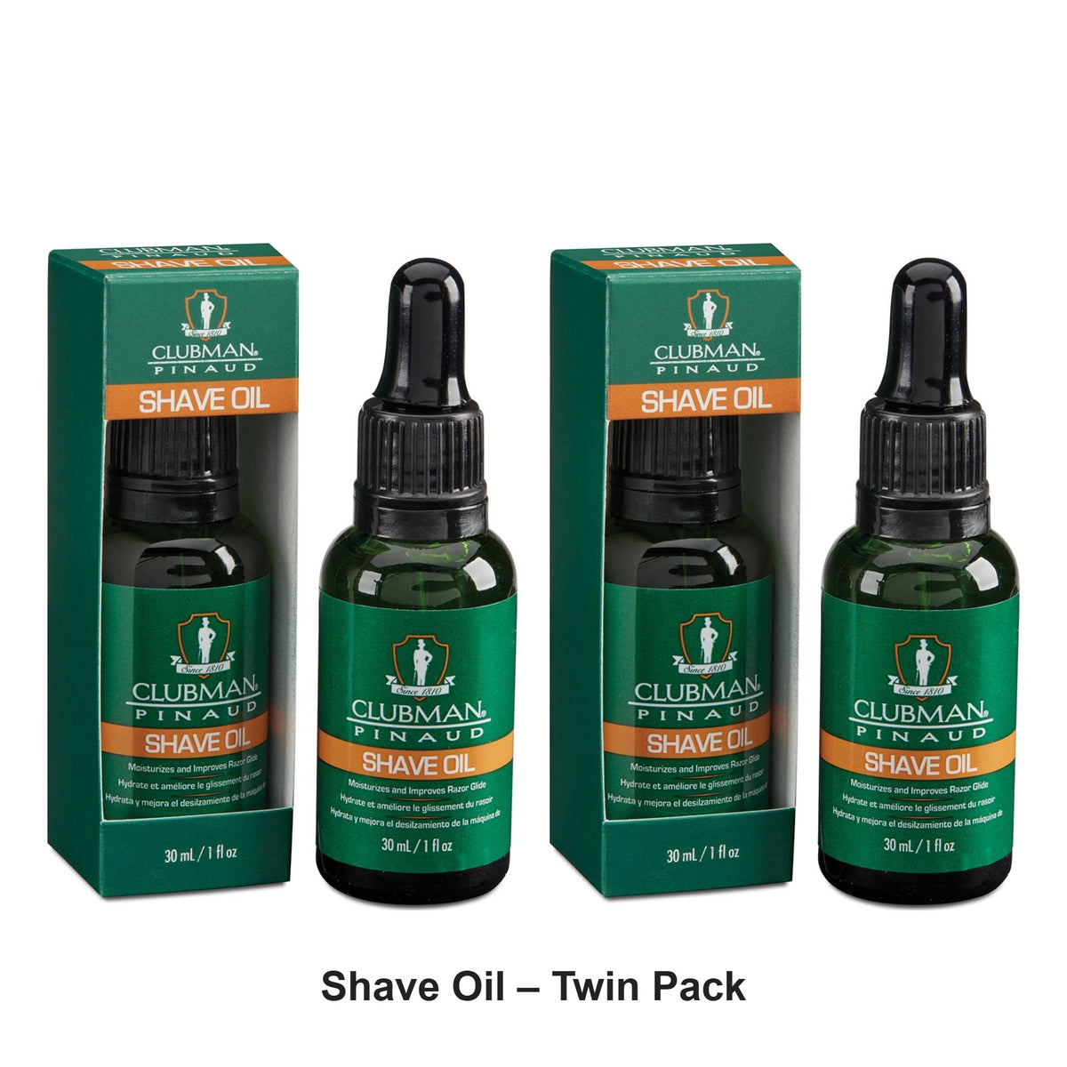 Clubman Pinaud - Shave Oil – Twin Pack (2 x 30ml) – bundle contents: 2 x Clubman Pinaud - Shave Oil 30ml