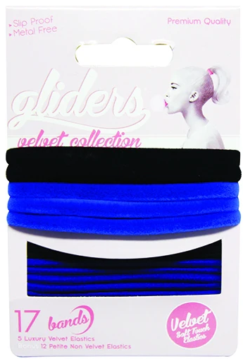 Gliders - Velvet Soft Touch Hair Ties Black/Blue – product image