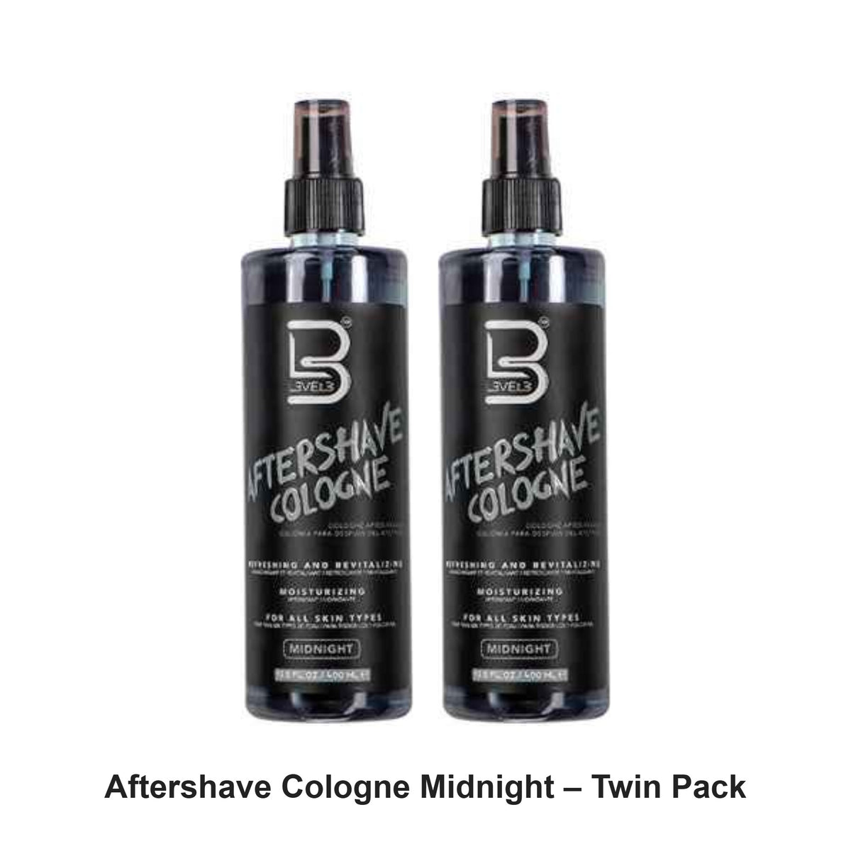 L3VEL3 - Aftershave Cologne Midnight – Twin Pack (2 x 400ml) – bundle contents: 2 x L3VEL3 - Aftershave Cologne Midnight 400ml