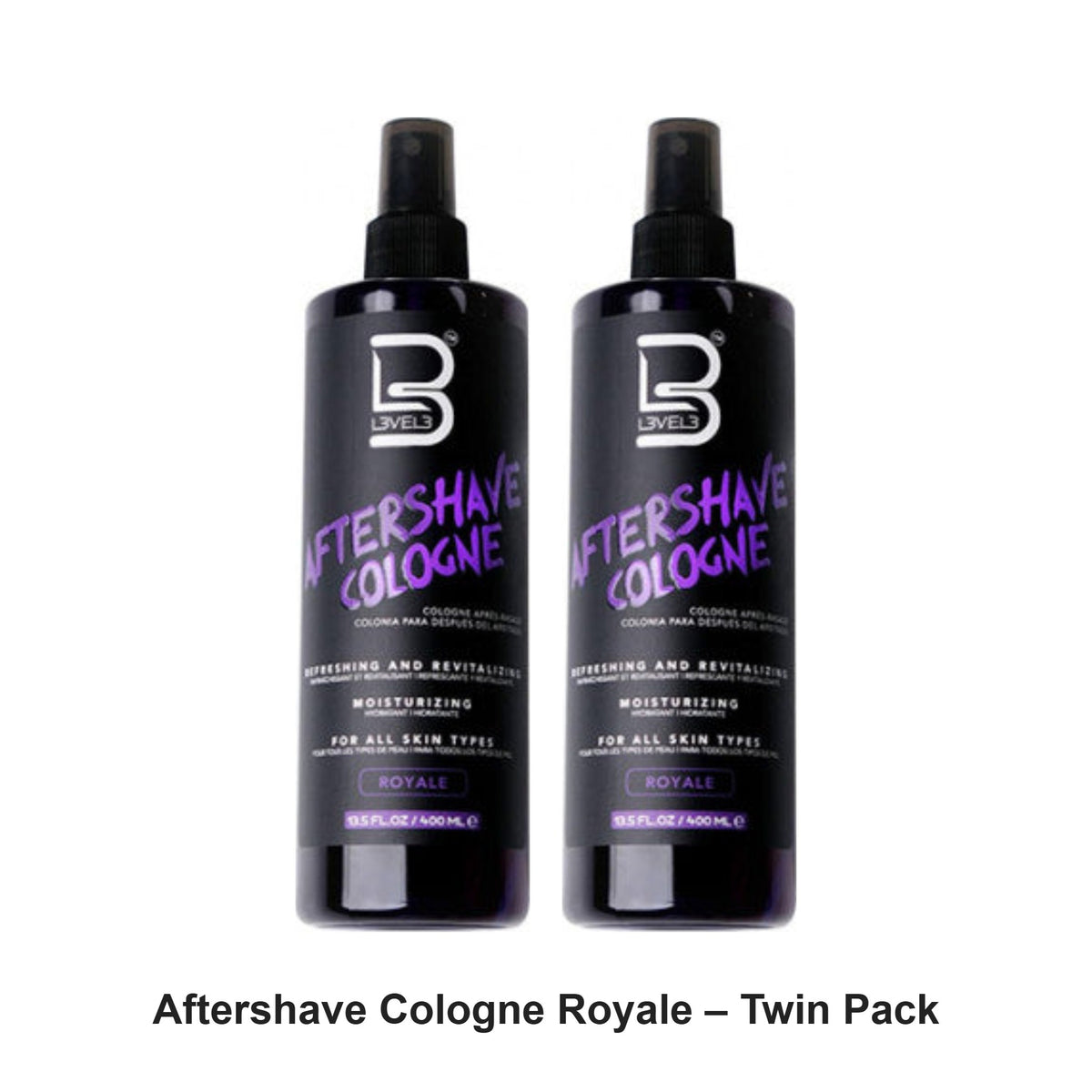 L3VEL3 - Aftershave Cologne Royale – Twin Pack (2 x 400ml) – bundle contents: 2 x L3VEL3 - Aftershave Cologne Royale 400ml