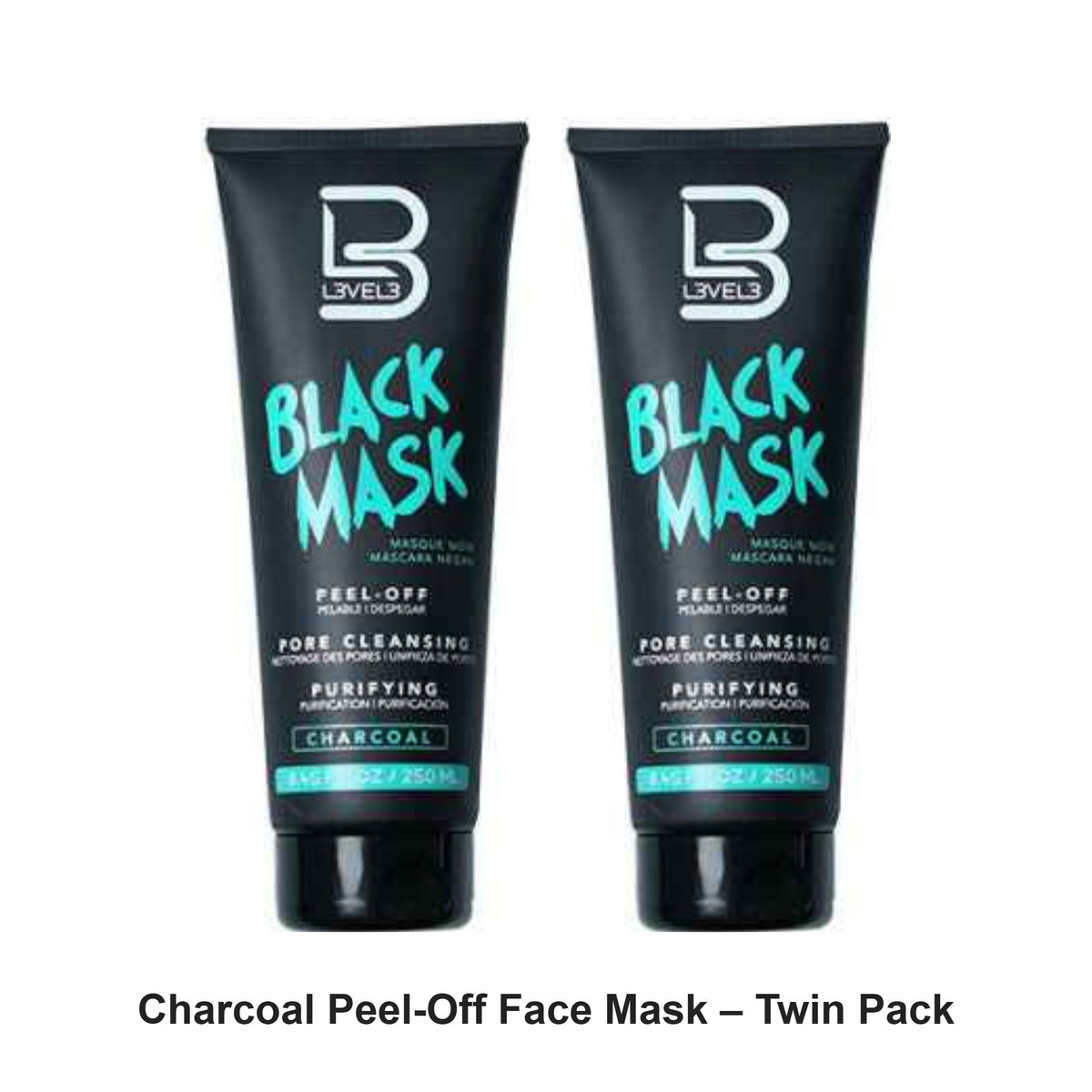 L3VEL3 - Charcoal Peel-Off Face Mask – Twin Pack (2 x 250ml) – bundle contents: 2 x L3VEL3 - Charcoal Peel-Off Face Mask 250ml