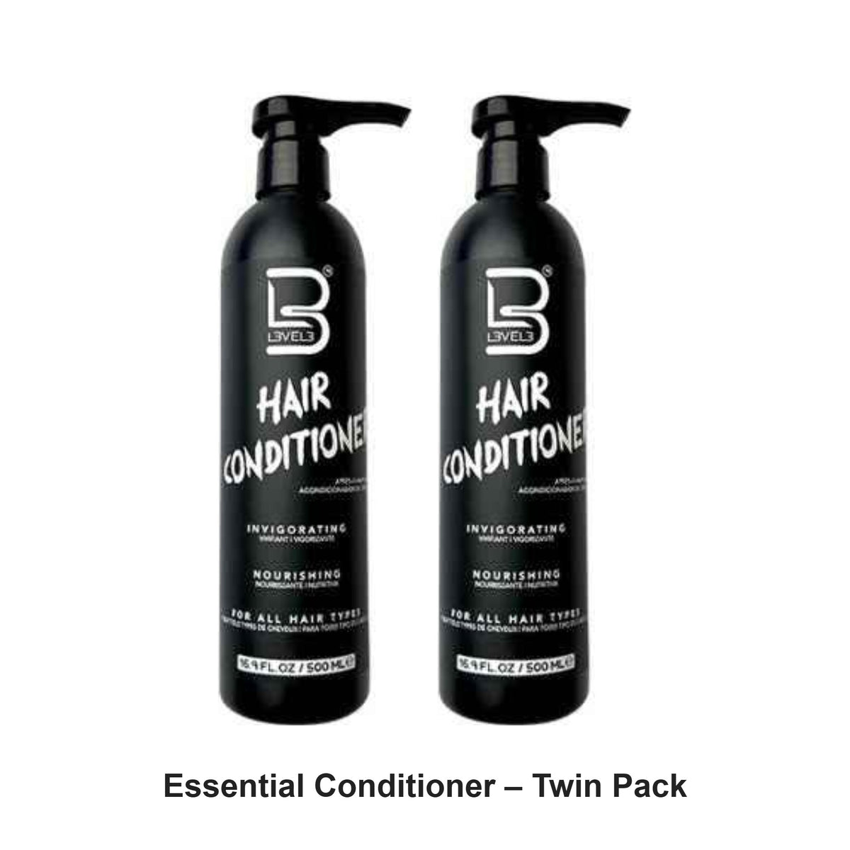 L3VEL3 - Essential Conditioner – Twin Pack (2 x 500ml) – bundle contents: 2 x L3VEL3 - Essential Conditioner 500ml