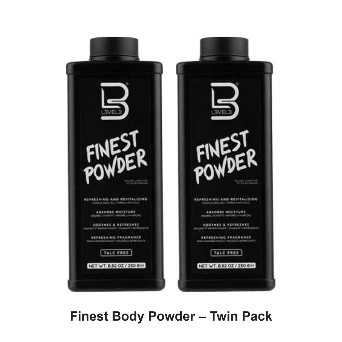 L3VEL3 - Finest Body Powder – Twin Pack (2 x 250g) – bundle contents: 2 x L3VEL3 - Finest Body Powder 250g