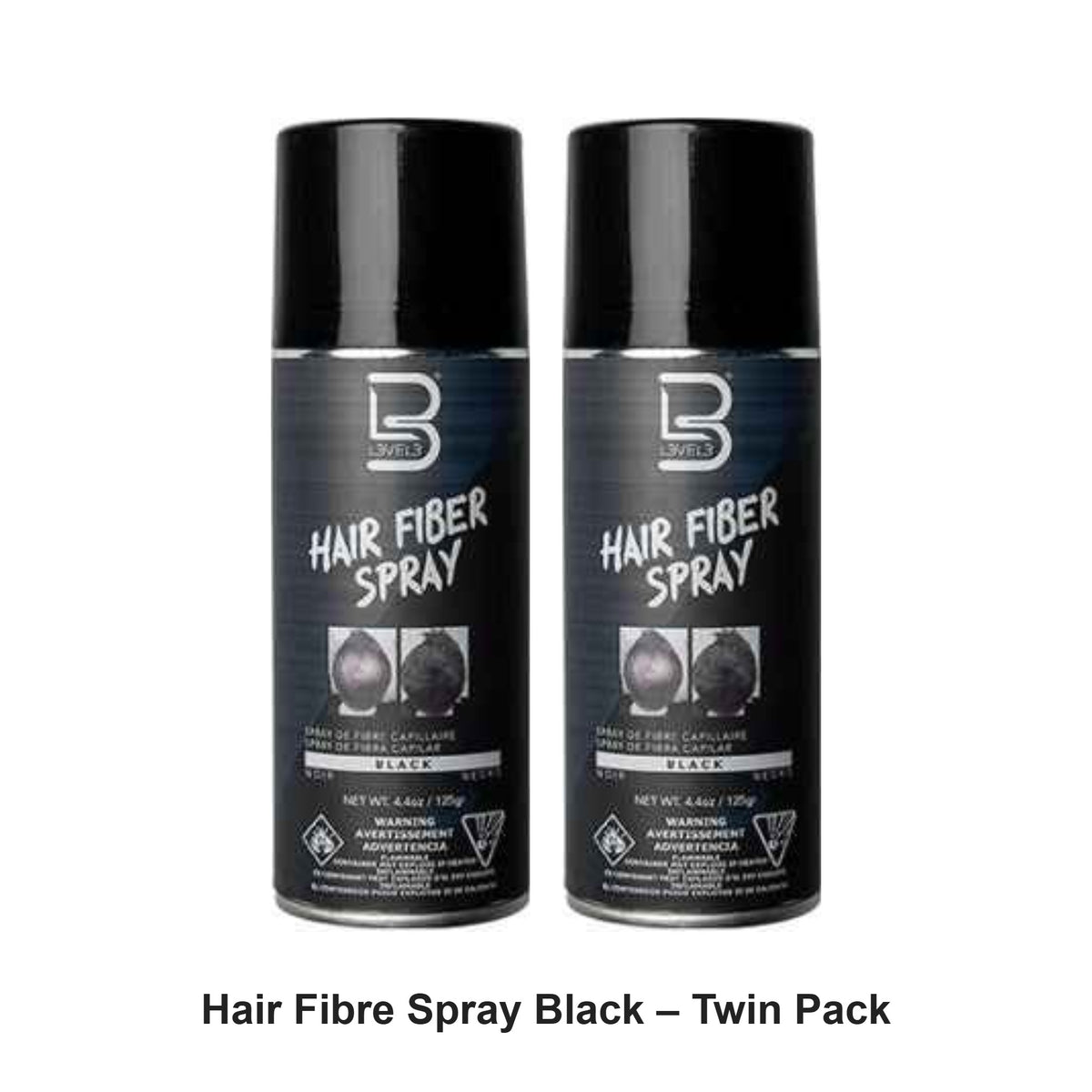 L3VEL3 - Hair Fibre Spray Black – Twin Pack (2 x 125g) – bundle contents: 2 x L3VEL3 - Hair Fibre Spray Black 125g