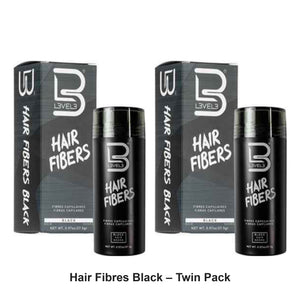 L3VEL3 - Hair Fibres Black – Twin Pack (2 x 27.5g) – bundle contents: 2 x L3VEL3 - Hair Fibres Black 27.5g