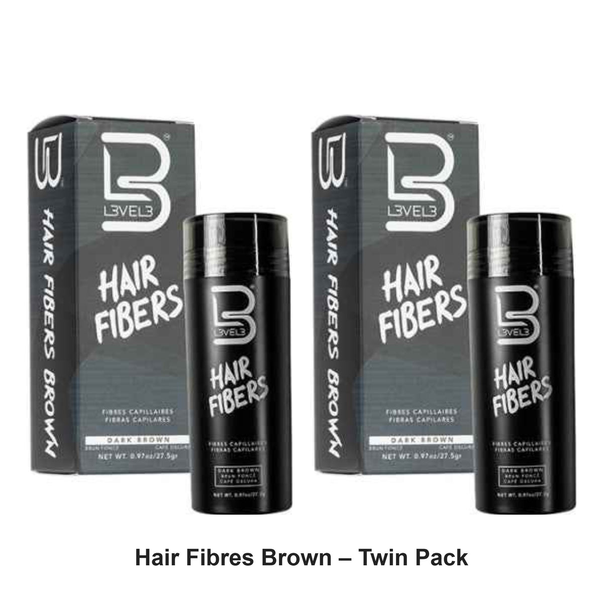 L3VEL3 - Hair Fibres Brown – Twin Pack (2 x 27.5g) – bundle contents: 2 x L3VEL3 - Hair Fibres Brown 27.5g