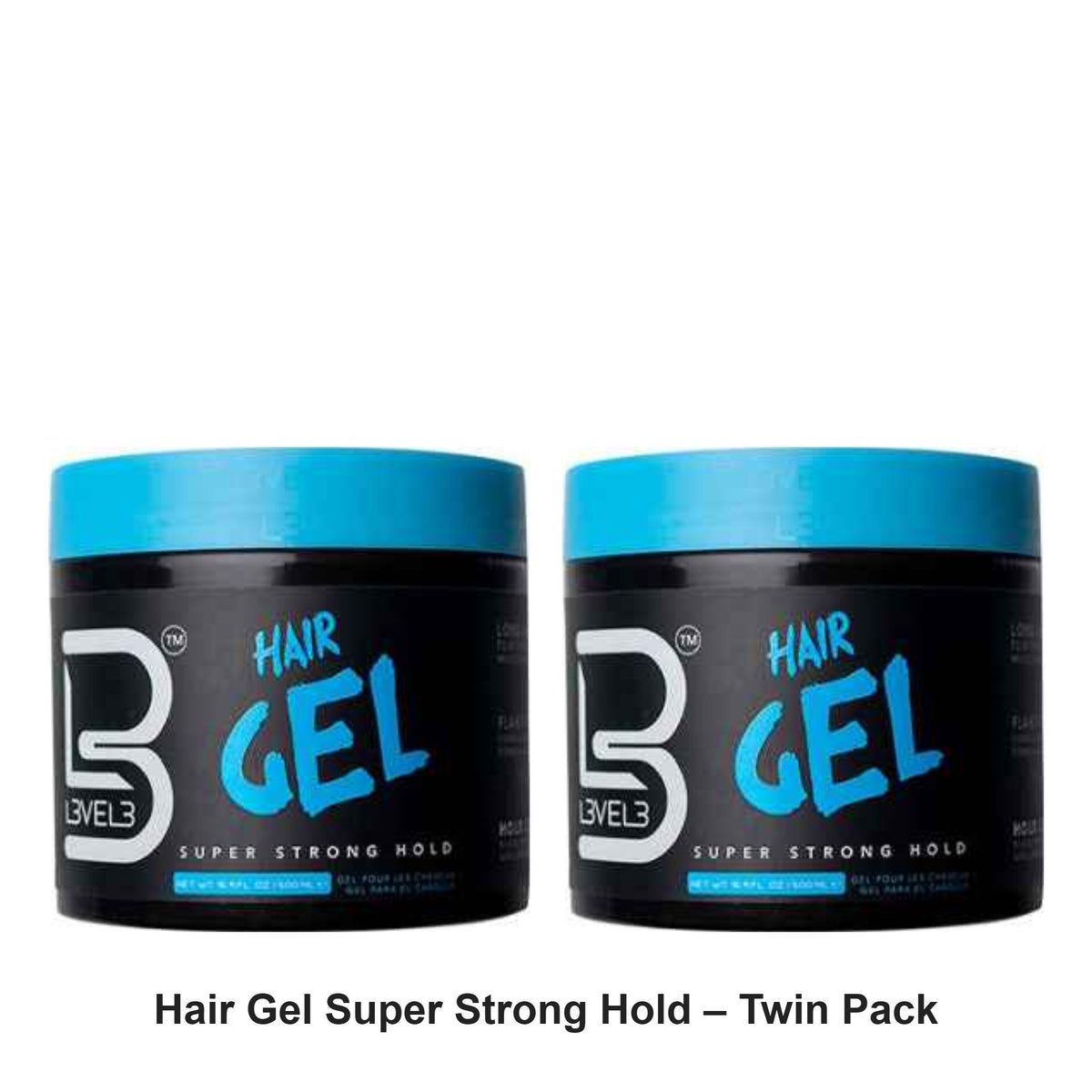 L3VEL3 - Hair Gel Super Strong Hold – Twin Pack (2 x 500ml) – bundle contents: 2 x L3VEL3 - Hair Gel Super Strong Hold 500ml