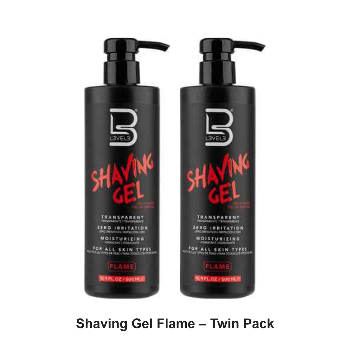 L3VEL3 - Shaving Gel Flame – Twin Pack (2 x 500ml) – bundle contents: 2 x L3VEL3 - Shaving Gel Flame 500ml
