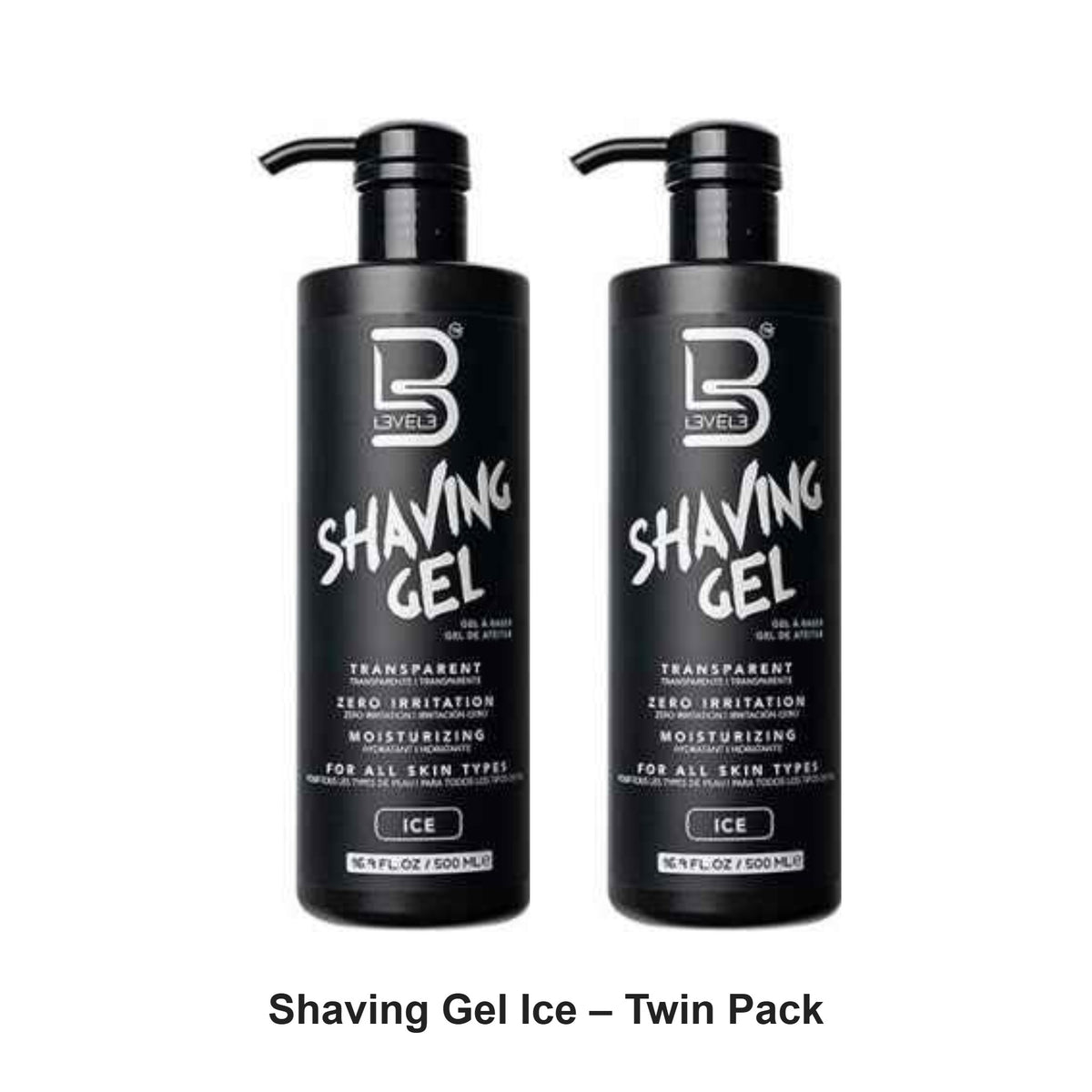 L3VEL3 - Shaving Gel Ice – Twin Pack (2 x 500ml) – bundle contents: 2 x L3VEL3 - Shaving Gel Ice 500ml