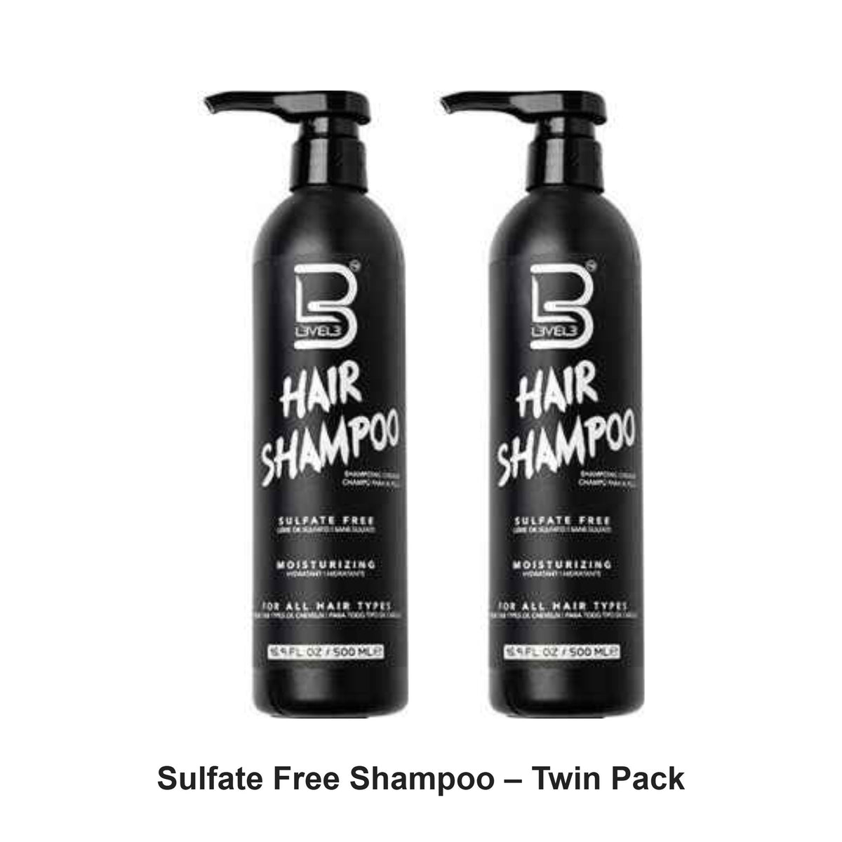 L3VEL3 - Sulfate Free Shampoo – Twin Pack (2 x 500ml) – bundle contents: 2 x L3VEL3 - Sulfate Free Shampoo 500ml