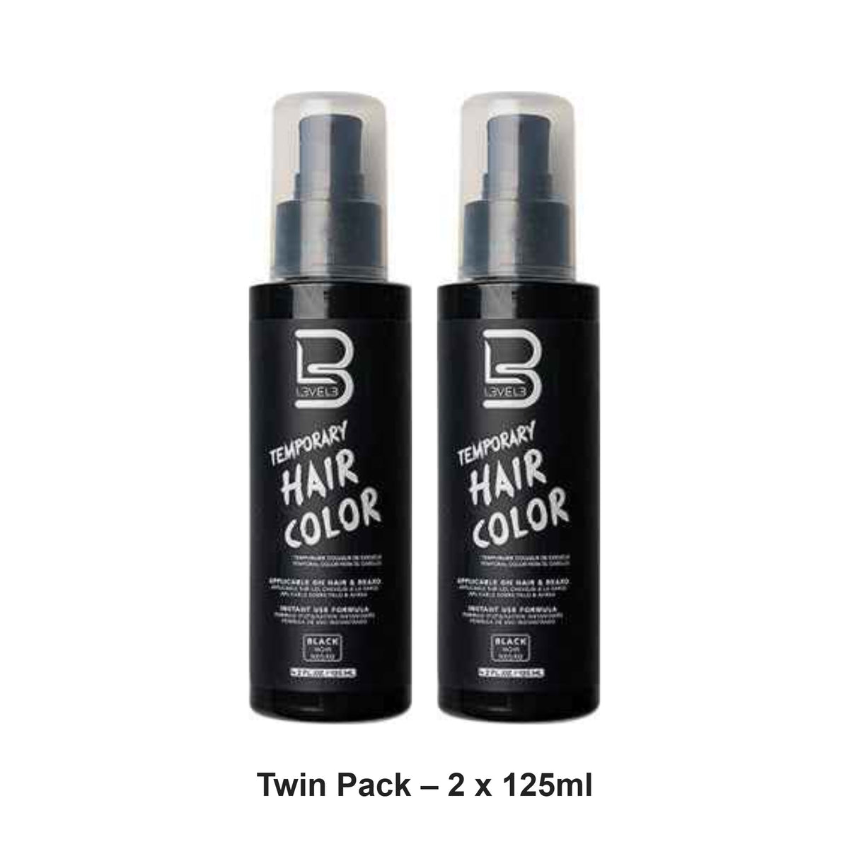 L3VEL3 - Temporary Hair and Beard Colour Black – Twin Pack (2 x 125ml) – bundle contents: 2 x L3VEL3 - Temporary Hair and Beard Colour Black 125ml