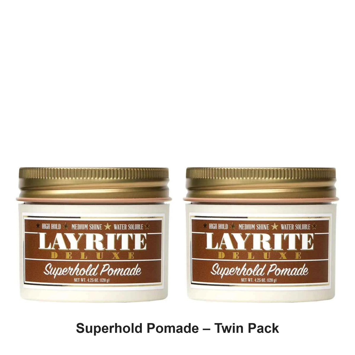 Layrite - Superhold Pomade – Twin Pack (2 x 120g) – bundle contents: 2 x Layrite - Superhold Pomade 120g