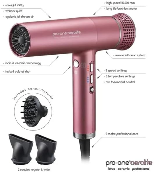 Pro One Aerolite Hairdryer Blush Pink - image 2