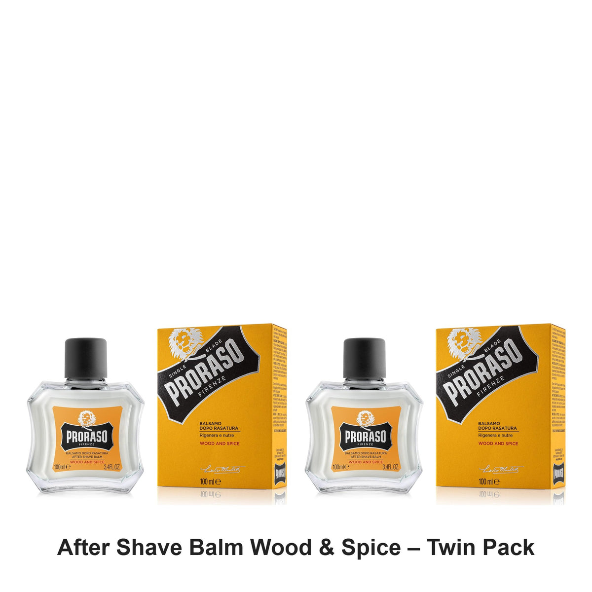 Proraso - After Shave Balm Wood & Spice – Twin Pack (2 x 100ml) – bundle contents: 2 x Proraso - After Shave Balm Wood & Spice 100ml
