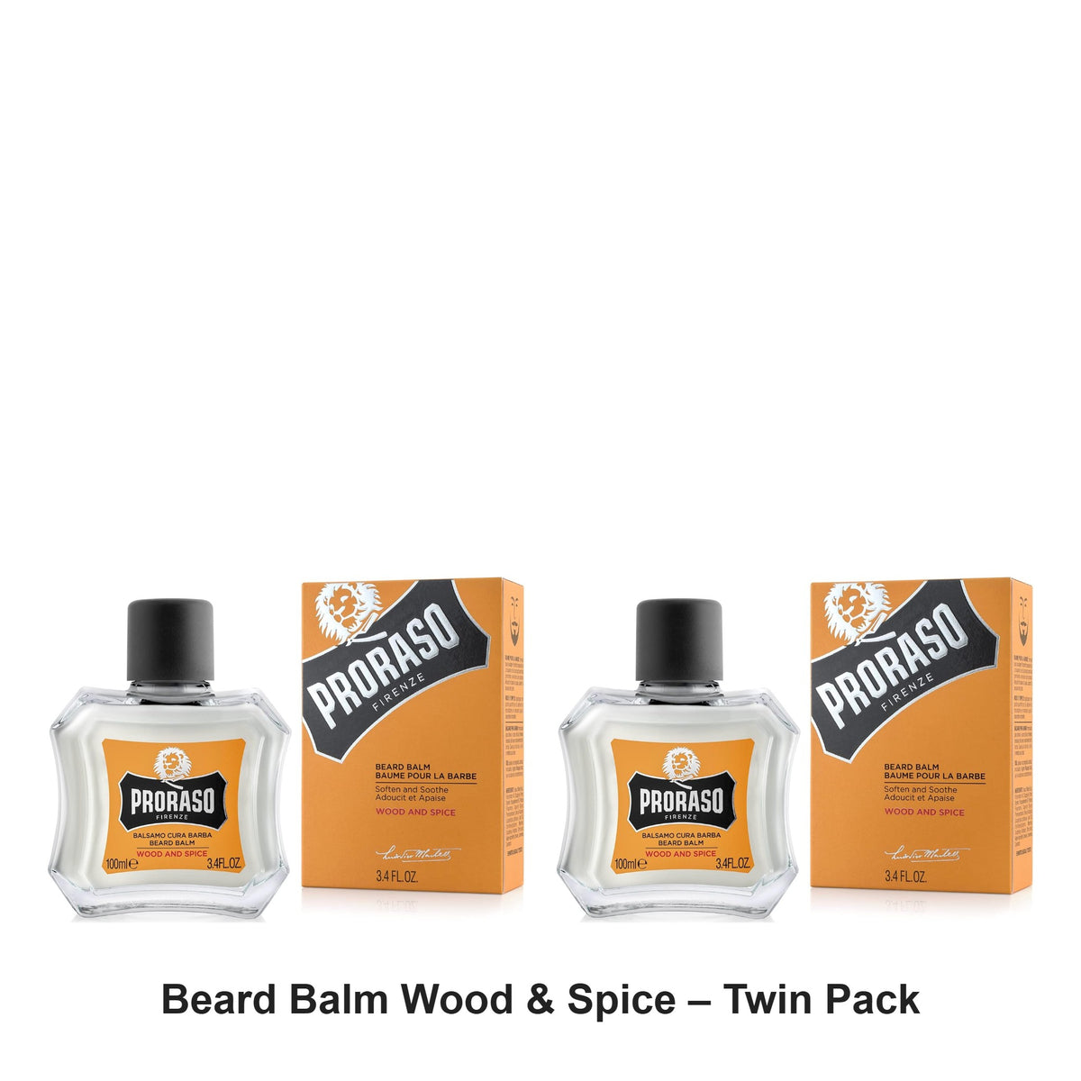 Proraso - Beard Balm Wood & Spice – Twin Pack (2 x 100ml) – bundle contents: 2 x Proraso - Beard Balm Wood & Spice 100ml