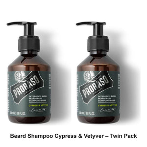 Proraso - Beard Shampoo Cypress & Vetyver – Twin Pack (2 x 200ml) – bundle contents: 2 x Proraso - Beard Shampoo Cypress & Vetyver 200ml