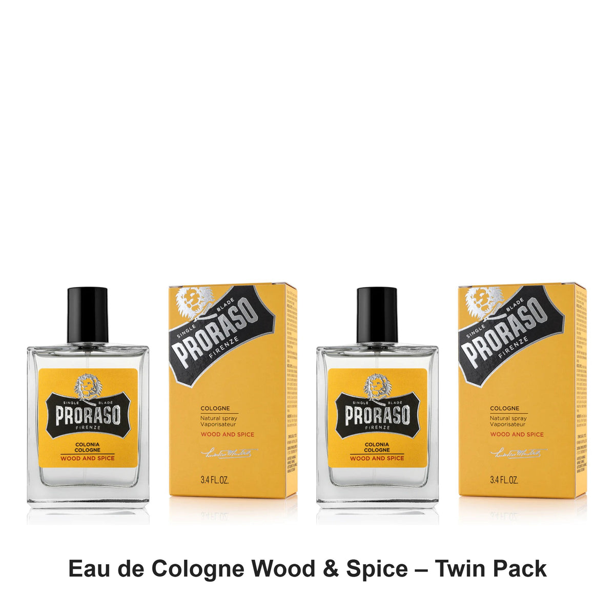 Proraso - Eau de Cologne Wood & Spice – Twin Pack (2 x 100ml) – bundle contents: 2 x Proraso - Eau de Cologne Wood & Spice 100ml