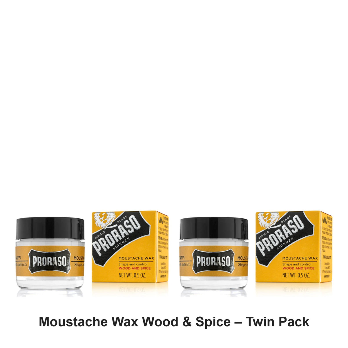 Proraso - Moustache Wax Wood & Spice – Twin Pack (2 x 0.5oz) – bundle contents: 2 x Proraso - Moustache Wax Wood & Spice 0.5oz