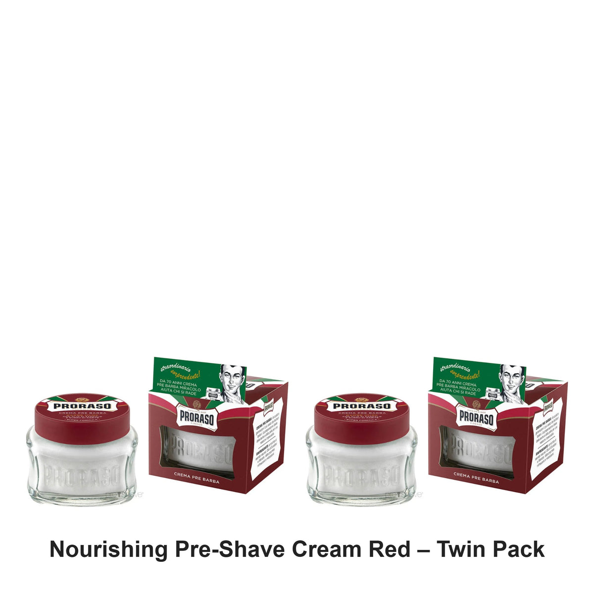 Proraso - Nourishing Pre-Shave Cream Red – Twin Pack (2 x 100ml) – bundle contents: 2 x Proraso - Nourishing Pre-Shave Cream Red 100ml