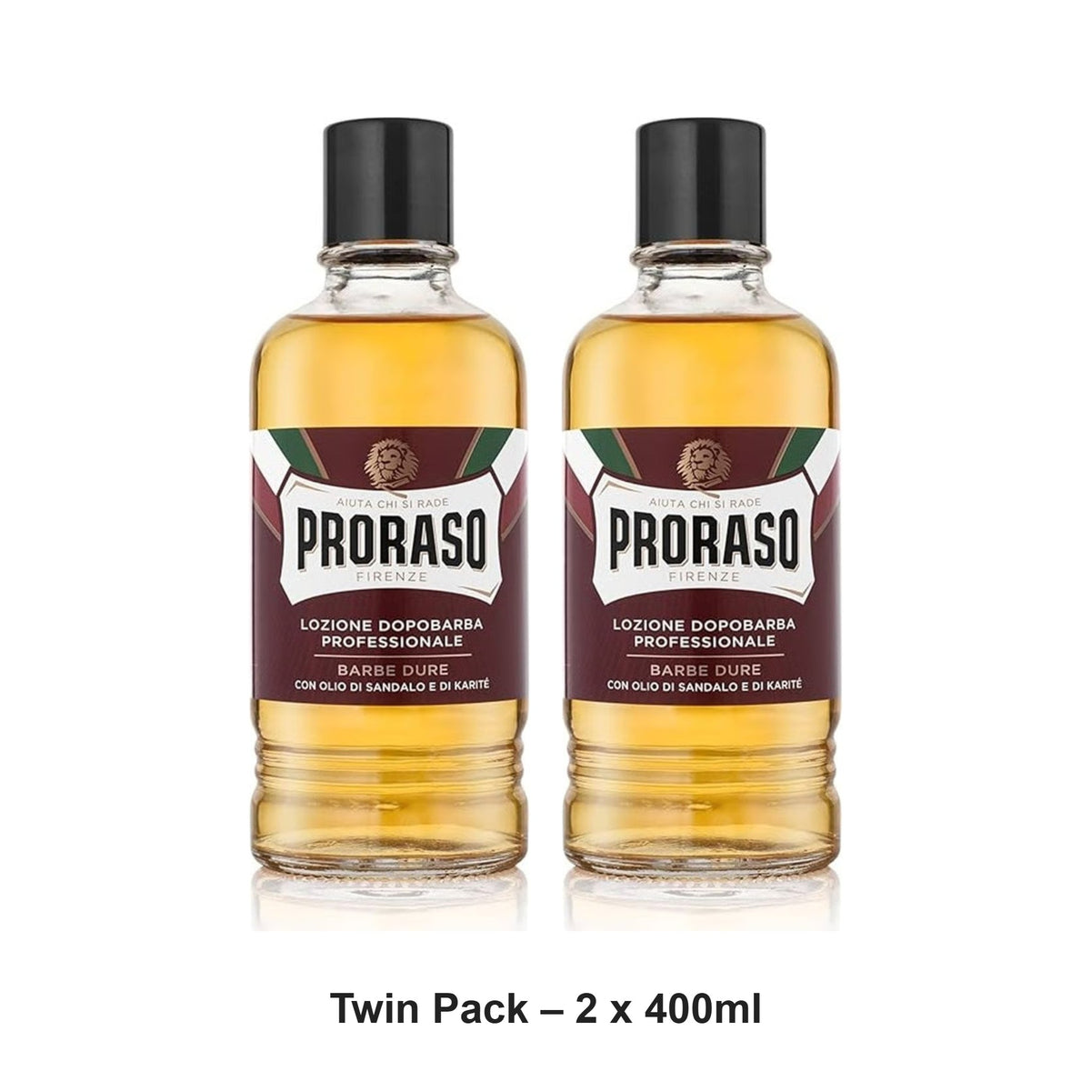 Proraso - Professional Aftershave Lotion Red Sandalwood – Twin Pack (2 x 400ml) – bundle contents: 2 x Proraso - Professional Aftershave Lotion Red Sandalwood 400ml