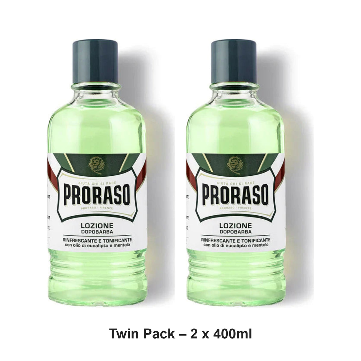 Proraso - Professional Refreshing Aftershave Lotion Green – Twin Pack (2 x 400ml) – bundle contents: 2 x Proraso - Professional Refreshing Aftershave Lotion Green 400ml