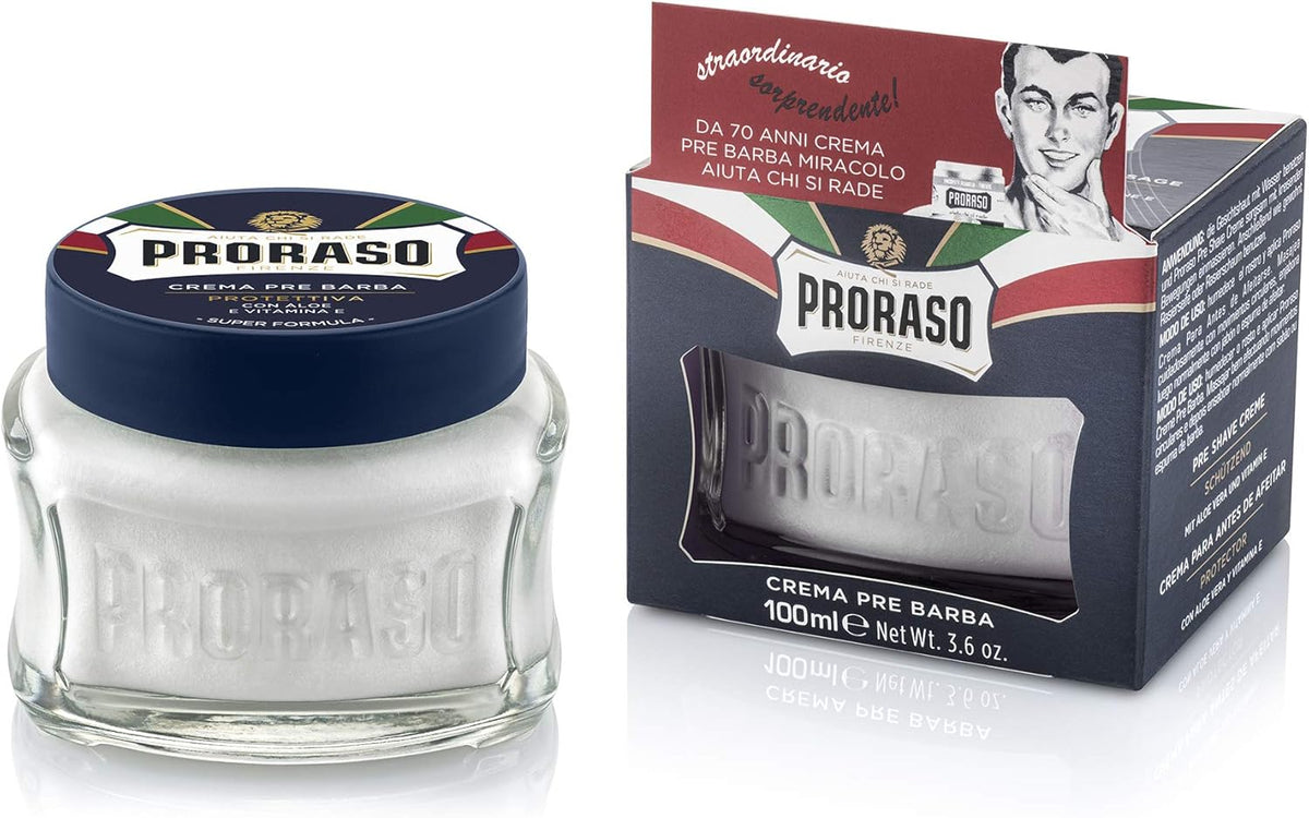 Proraso - Protective Blue Shave Trio Bundle (Pre-Shave, Shaving Cream & After Shave Balm) – Proraso Protective Pre Shave Cream Blue 100ml