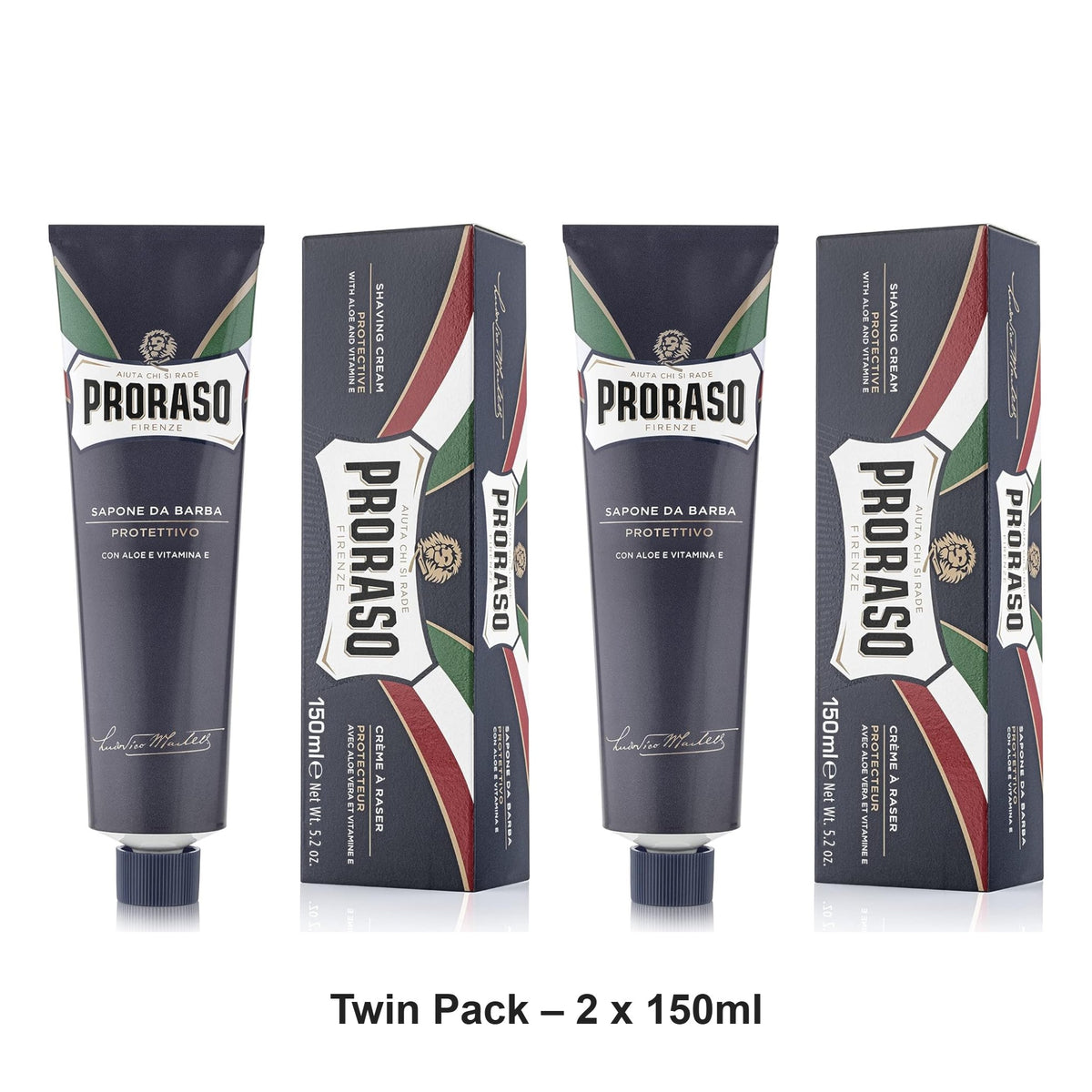 Proraso - Protective Shaving Cream Tube Blue – Twin Pack (2 x 150ml) – bundle contents: 2 x Proraso - Protective Shaving Cream Tube Blue 150ml