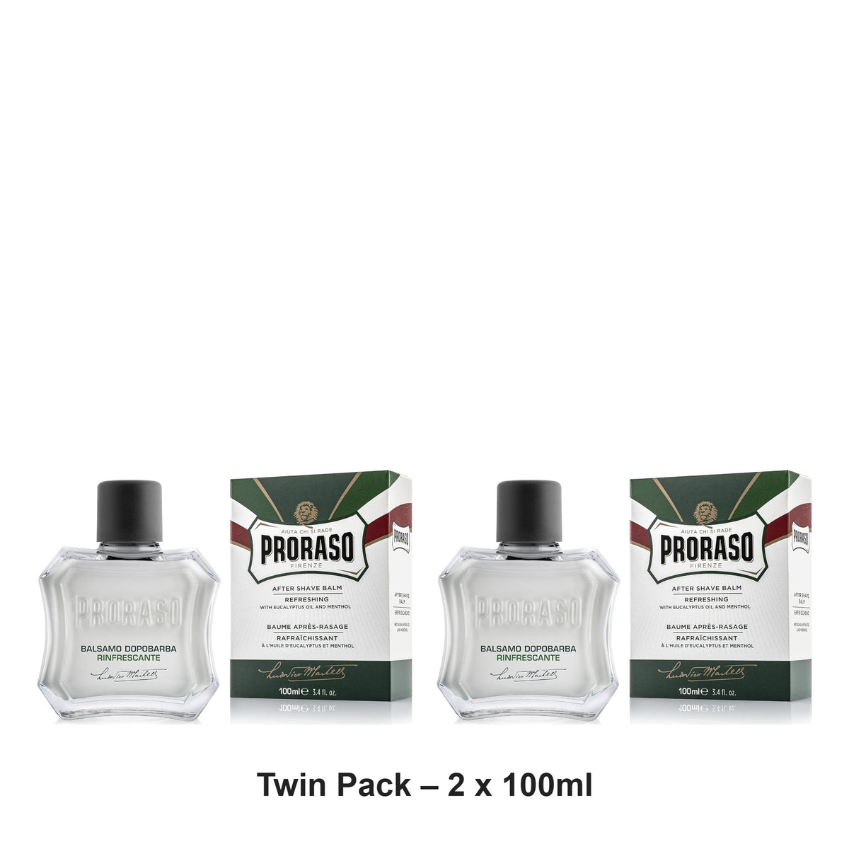 Proraso - Refreshing After Shave Balm Green – Twin Pack (2 x 100ml) – bundle contents: 2 x Proraso - Refreshing After Shave Balm Green 100ml