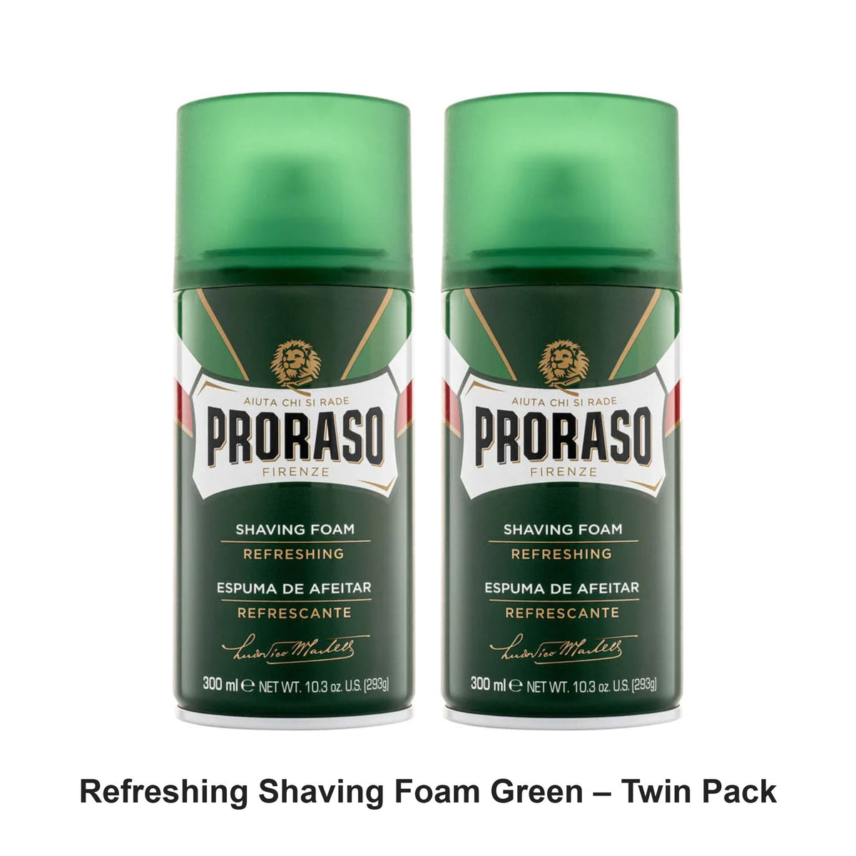 Proraso - Refreshing Shaving Foam Green – Twin Pack (2 x 300ml) – bundle contents: 2 x Proraso - Refreshing Shaving Foam Green 300ml