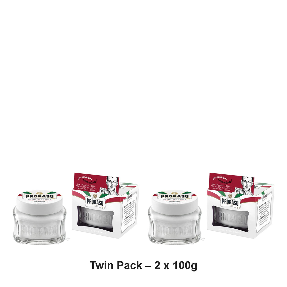 Proraso - Sensitive Pre-Shave Cream Jar White – Twin Pack (2 x 100g) – bundle contents: 2 x Proraso - Sensitive Pre-Shave Cream Jar White 100g