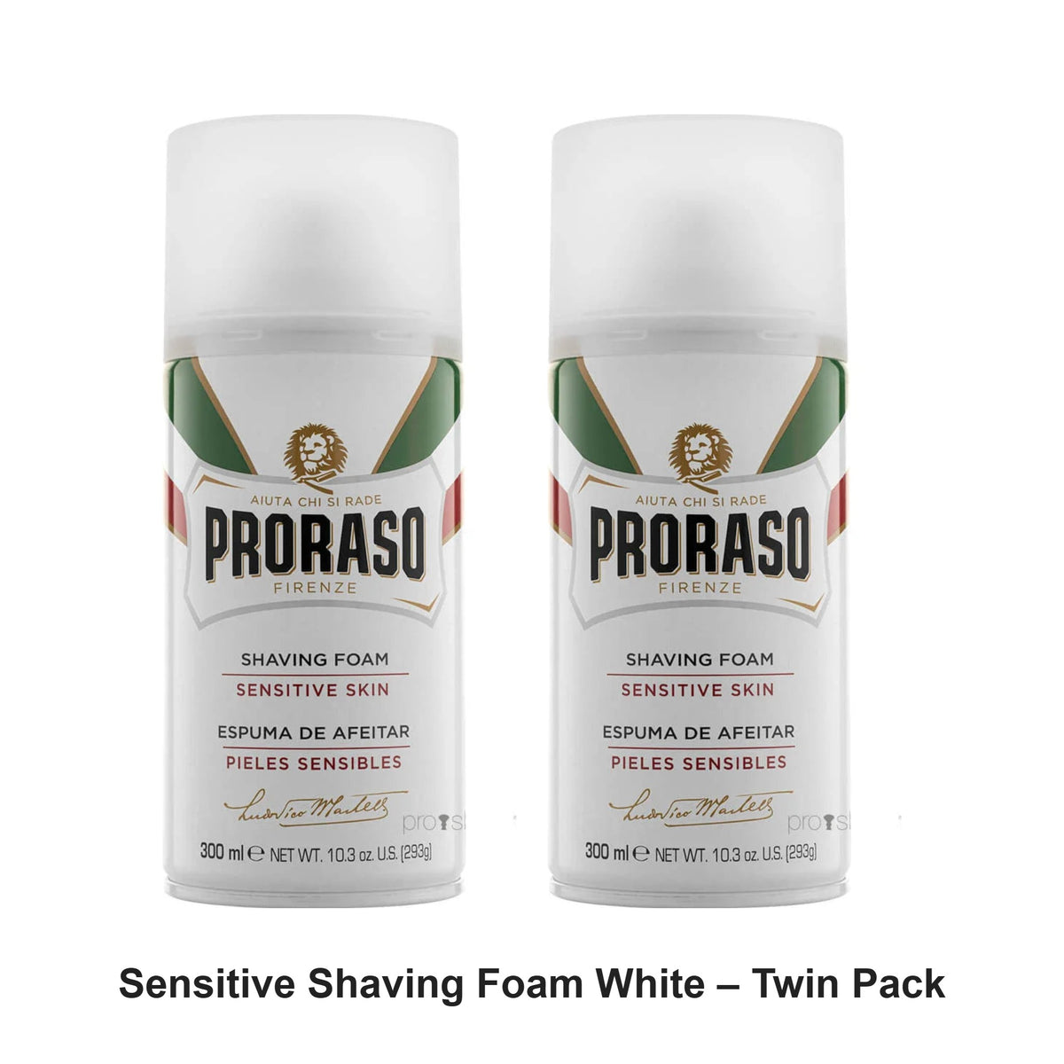Proraso - Sensitive Shaving Foam White – Twin Pack (2 x 300ml) – bundle contents: 2 x Proraso - Sensitive Shaving Foam White 300ml