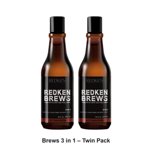 Redken - Brews 3 in 1 – Twin Pack (2 x 300ml) – bundle contents: 2 x Redken - Brews 3 in 1 300ml