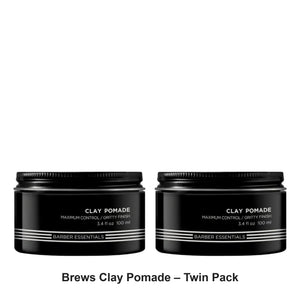 Redken - Brews Clay Pomade – Twin Pack (2 x 100ml) – bundle contents: 2 x Redken - Brews Clay Pomade 100ml