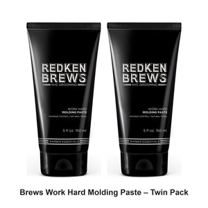 Redken - Brews Work Hard Molding Paste – Twin Pack (2 x 150ml) – bundle contents: 2 x Redken - Brews Work Hard Molding Paste 150ml