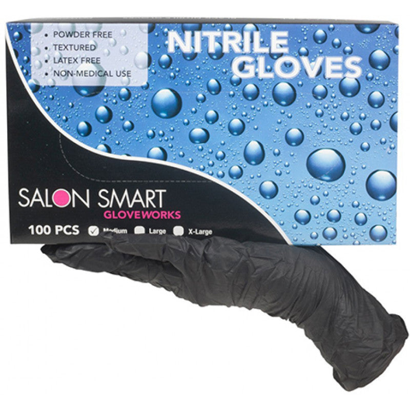 Salon Smart - Gloveworks Black Nitrile Gloves Medium 100pk – front of pack/product