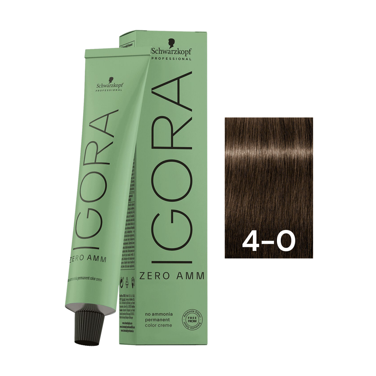Schwarzkopf Professional - Igora Zero Amm 4-0 Medium Brown Natural 60ml – tube and box