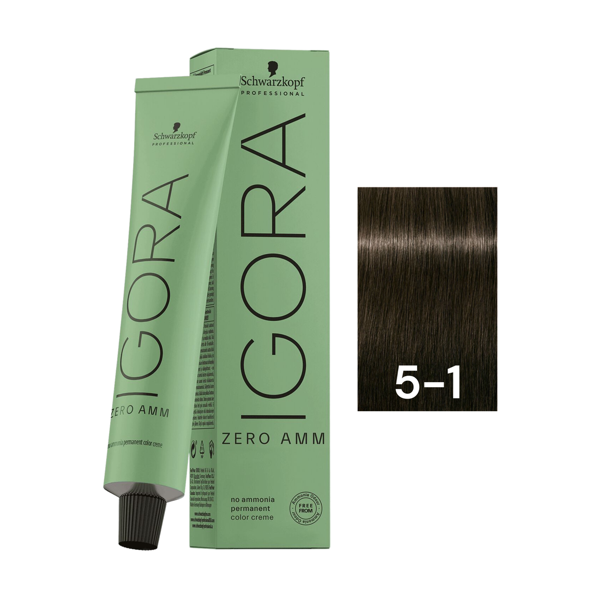Schwarzkopf Professional - Igora Zero Amm 5-1 Light Brown Cendré 60ml – tube and box